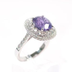 Purple Sapphire & Diamond Halo Ring